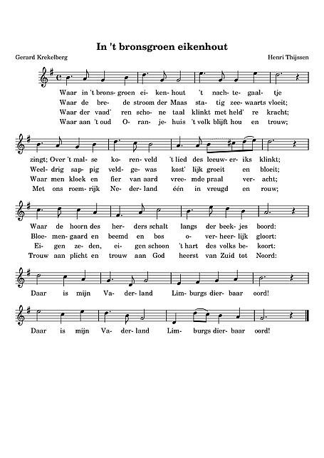 Limburg mijn Vaderland Voz Partituras Cantorion Partituras grátis